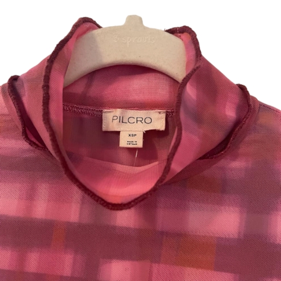 Pink Anthropologie Pilcro Women's Plaid Turtleneck Top - Picture 2 of 8